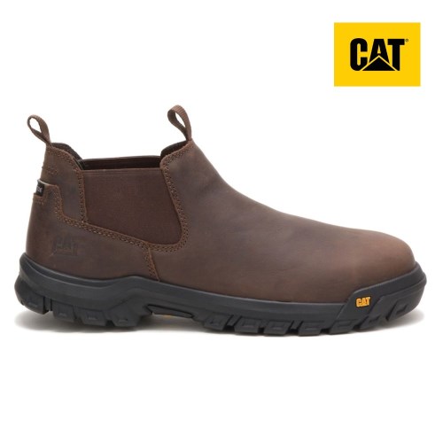 CAT Outline Slip-On Steel Toe Men's Work Boots Dark Brown (AU K-738) Australia